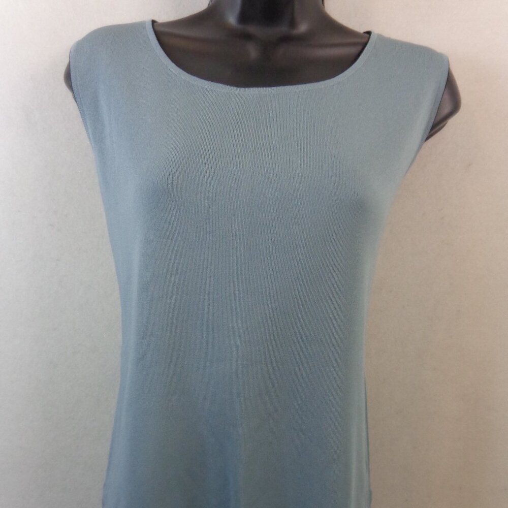 Exclusively Misook Tank Top Women's S Blue Black Sleeveless Shell Stretch Knit